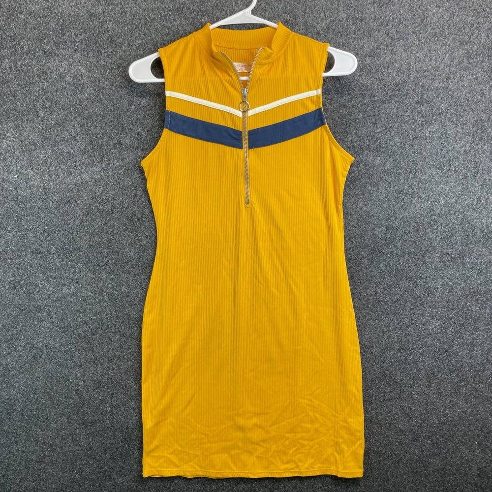 No Boundaries Quarter Zip Ribbed Bodycon Dress Juniors Large 11-13 Gold